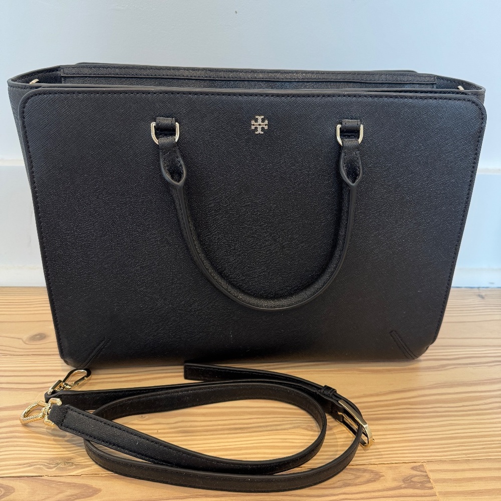 Tory Burch Black Leather Tote/Laptop Bag